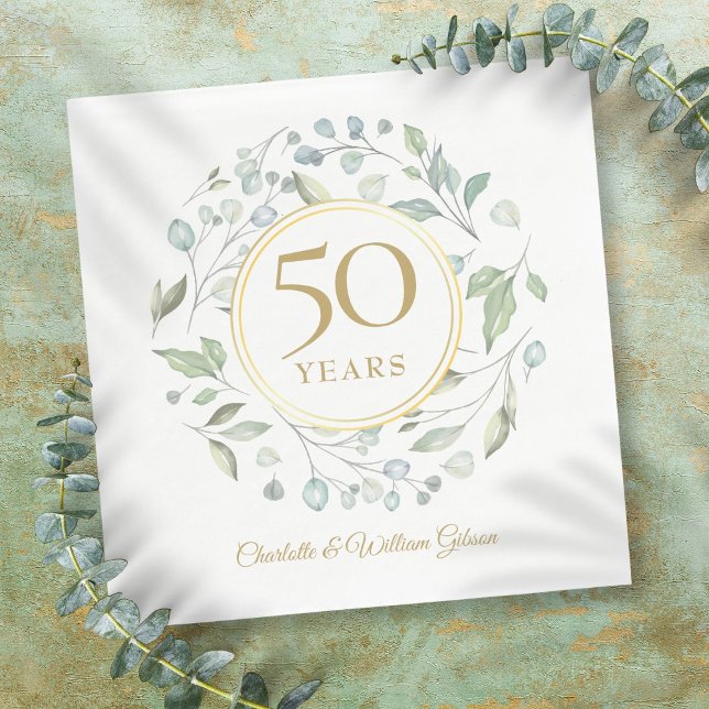 Golden 50 Wedding Jubiläum Laurel Greenery Serviette (Golden 50 Wedding Anniversary Laurel Greenery Napkins)