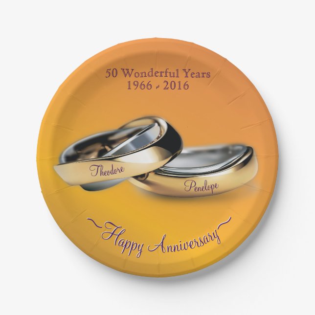 Golden 50. Wedding Rings Jubiläum verfügbar Pappteller (Vorderseite)