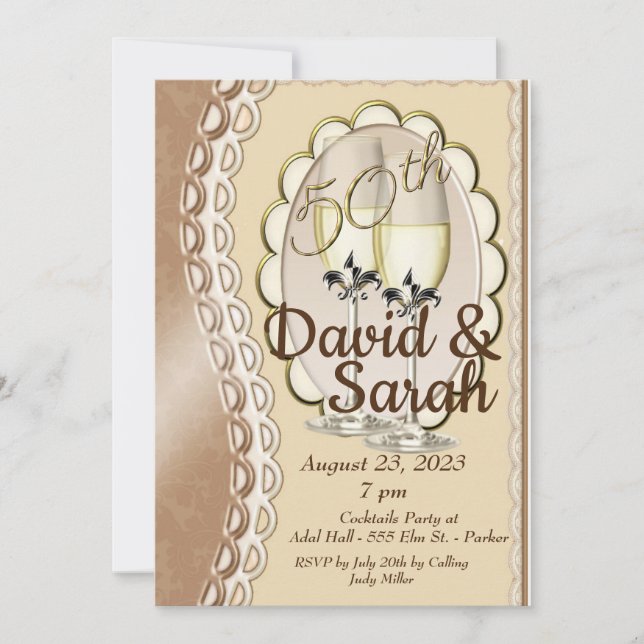 Golden 50e anniversaire du Mariage Cartes d'invita (Devant)