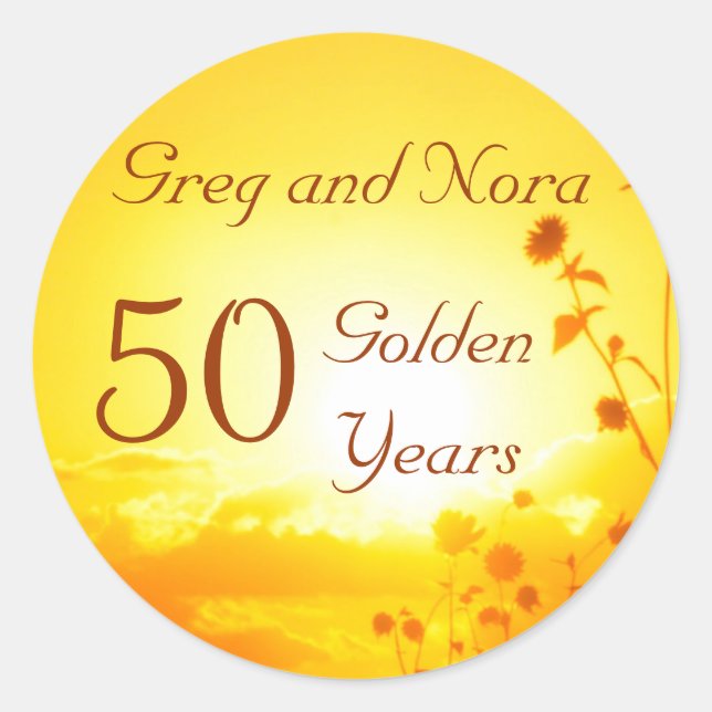 Golden 50th Anniversary Aufkleber anpassbar (Vorderseite)