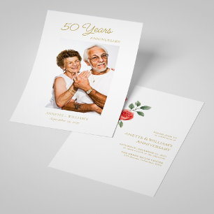 Golden 50th Anniversary Invitations avec Rose