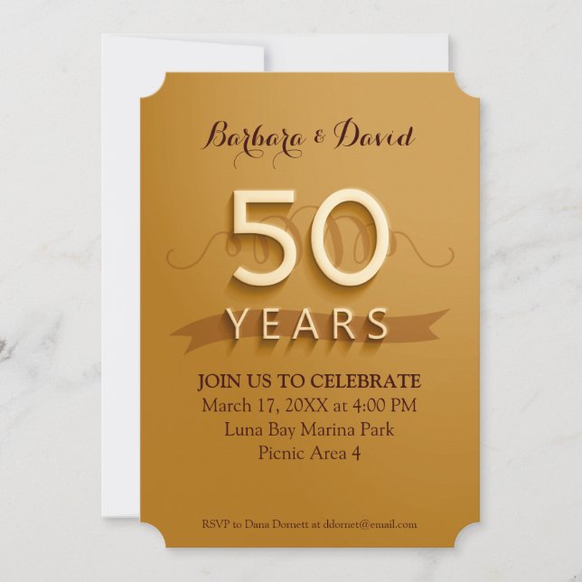 Golden 50th Anniversary Party Invitations (Devant)