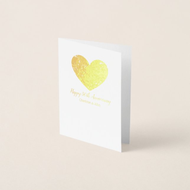 Golden 50th Mariage Anniversaire carte avec coeur (Devant)