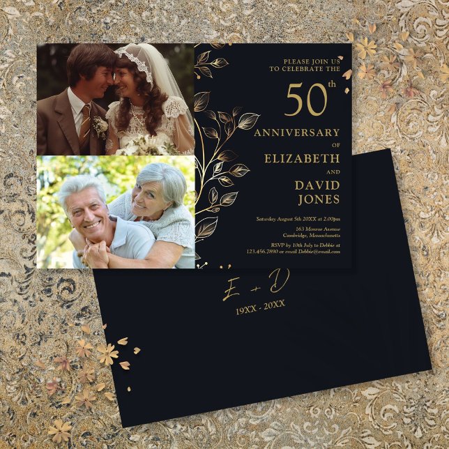 Golden 50th Mariage Anniversary 2 Invitation photo (Golden 50th Wedding Anniversary 2 Photo Invitation)
