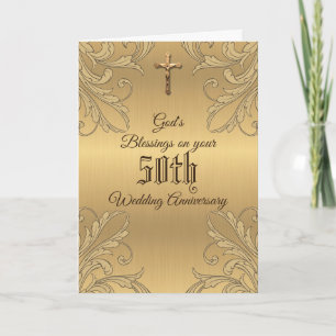 Golden 50th Wedding Anniversary Crucifix Scripture Karte