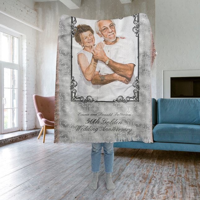 Golden 50th Wedding Anniversary Foto Monogram Decke (Von Creator hochgeladen)