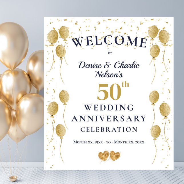 Golden 50th Wedding Anniversary Party Banner Wandteppich (Golden 50th Wedding Anniversary Party Banner Tapestry)