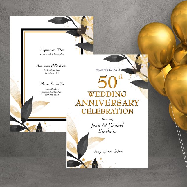 Golden 50th Wedding Jubiläum, Black and Gold in Einladung (Von Creator hochgeladen)
