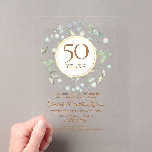 Golden 50th Wedding Jubiläum Laurel Greenery Acryleinladungen