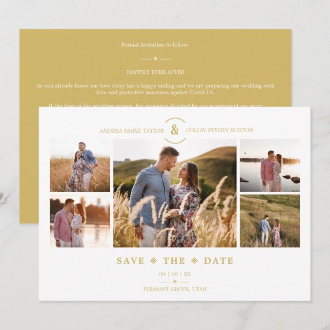 Golden 5 Custom Fotos Minimalistisch Collage Weddi (Vorne/Hinten)