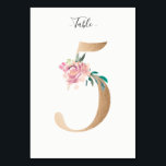 Golden 5 Floral Tischnummer Card<br><div class="desc">Goldene Zahl mit weicher pastellfarbener Tischnummer. Personalisieren Sie Stil,  Größe und Farbe des Schriftartes.</div>