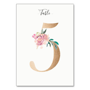 Golden 5 Floral Tischnummer Card