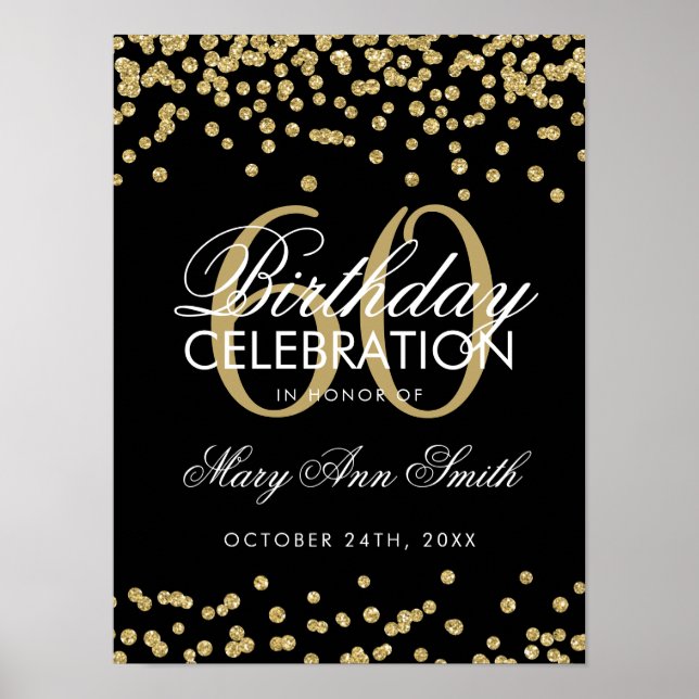 Golden 60. Geburtstag Glitzer Confetti Black Poster (Vorne)