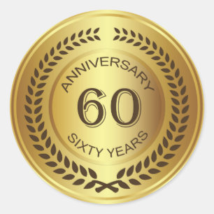Golden 60. Jubiläum mit Lorbeerkranz-Aufkleber Runder Aufkleber