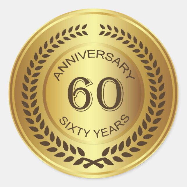 Golden 60. Jubiläum mit Lorbeerkranz-Aufkleber Runder Aufkleber (Vorderseite)