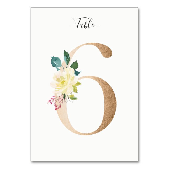 Golden 6 Floral Tischnummer Card (Vorderseite)