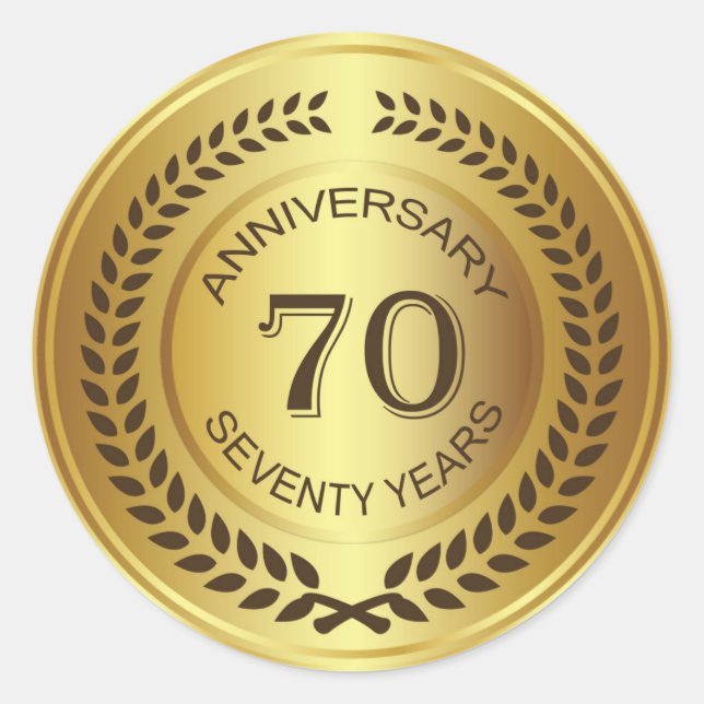 Golden 70. Jubiläum mit Lorbeerkranz-Aufkleber Runder Aufkleber (Vorderseite)