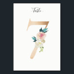 Golden 7 Floral Tischnummer Card<br><div class="desc">Goldene Zahl mit weicher pastellfarbener Tischnummer. Personalisieren Sie Stil,  Größe und Farbe des Schriftartes.</div>
