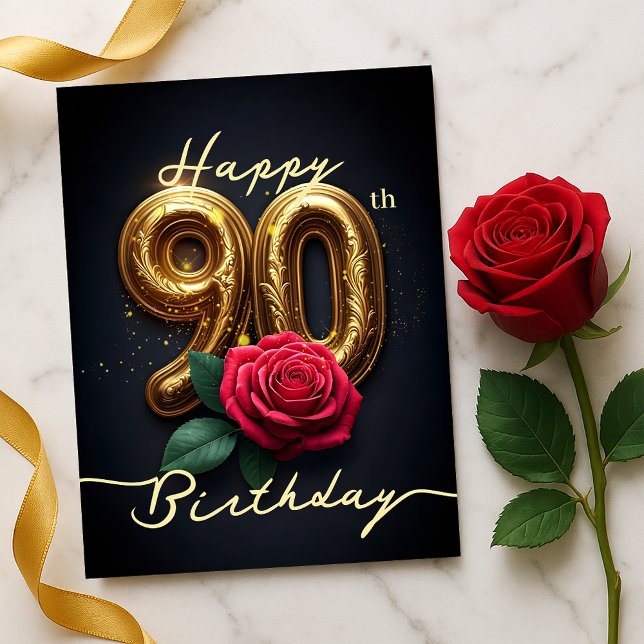 Golden 90. Geburtstag Elegante Rose Postkarte (Von Creator hochgeladen)