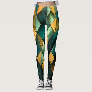 Golden Abstrakt Green Geometric Leggings