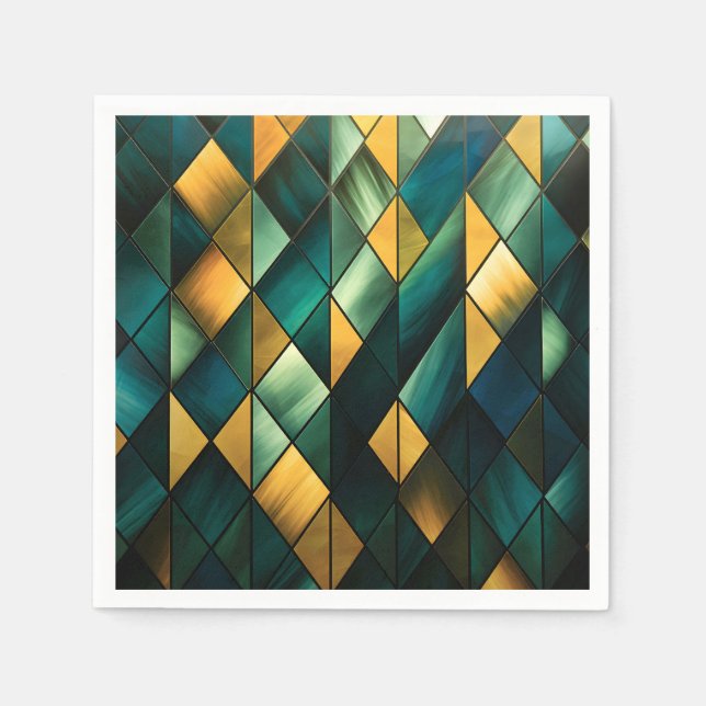 Golden Abstrakt Green Geometric Serviette (Vorderseite)