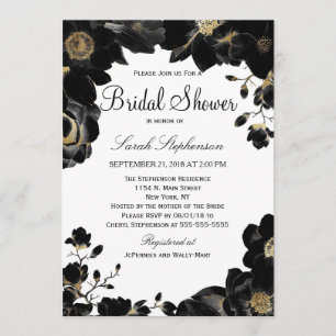 Golden Accented Black Floral Brautparty lädt ein Einladung