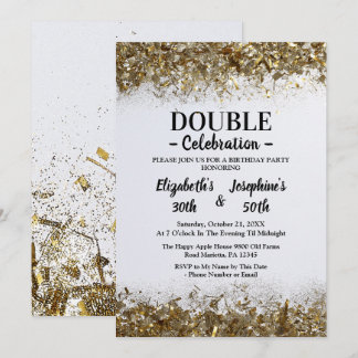 Golden Adult Joint Double Birthday Celebration Einladung