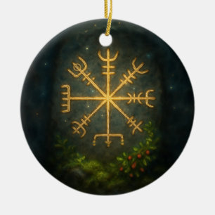 Golden AEgishjálmur - Norse Protection Sigil in En Keramik Ornament