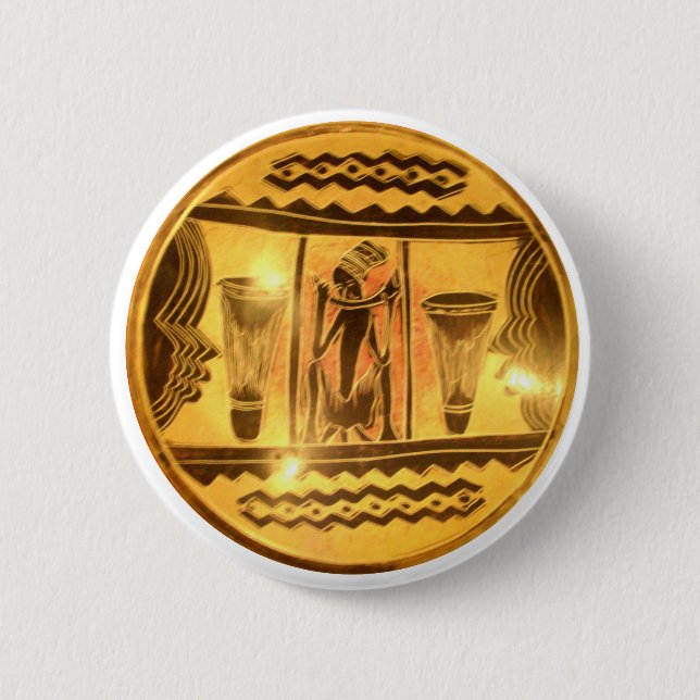Golden African Ethnic Art Print Design Button (Vorderseite)