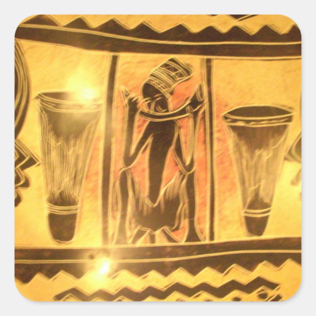 Golden African Ethnic Art Print Design Quadratischer Aufkleber (Vorderseite)