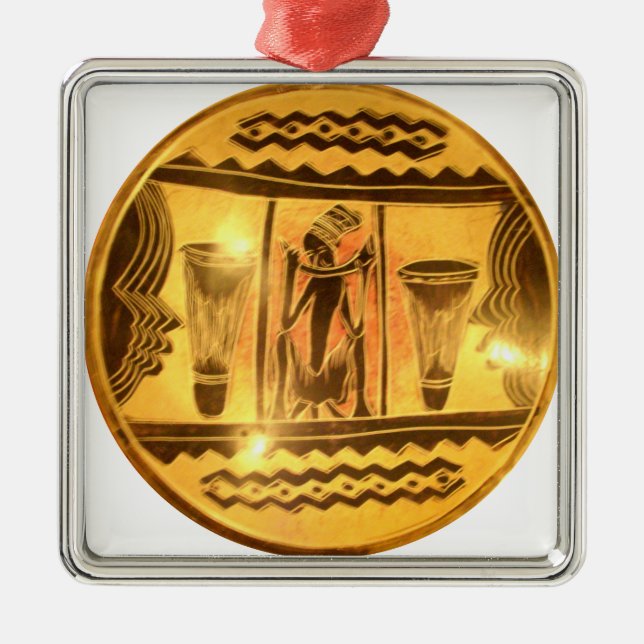 Golden African Ethnic Art Print Design Silbernes Ornament (Vorne)