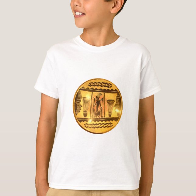 Golden African Ethnic Art Print Design T-Shirt (Vorderseite)