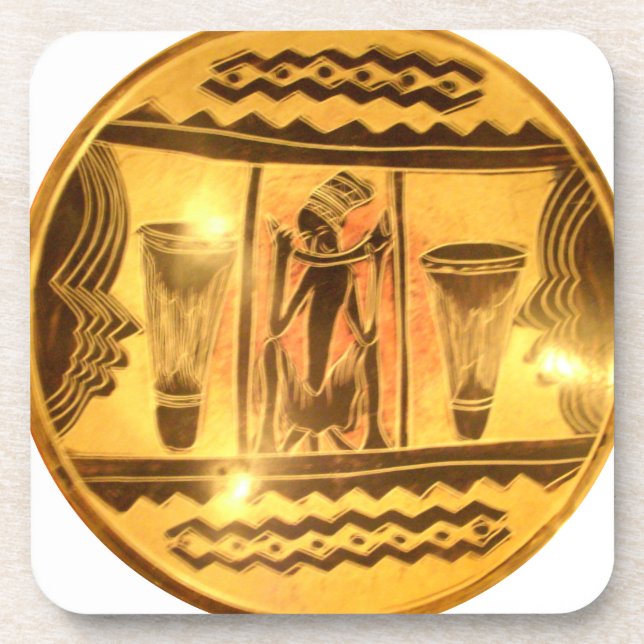 Golden African Ethnic Art Print Design Untersetzer (Vorderseite)