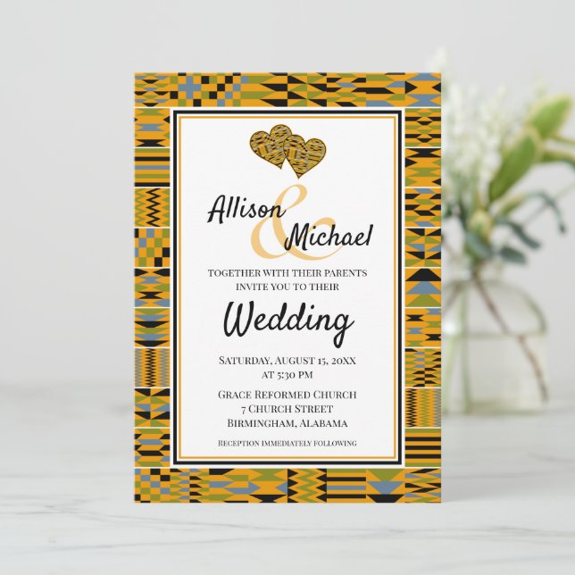 Golden African Kente K46 Faire-part de mariage (Debout devant)