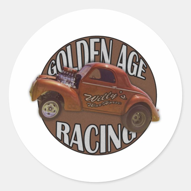 Golden Age Willys Gasser Drag Racing Patina Runder Aufkleber (Vorderseite)