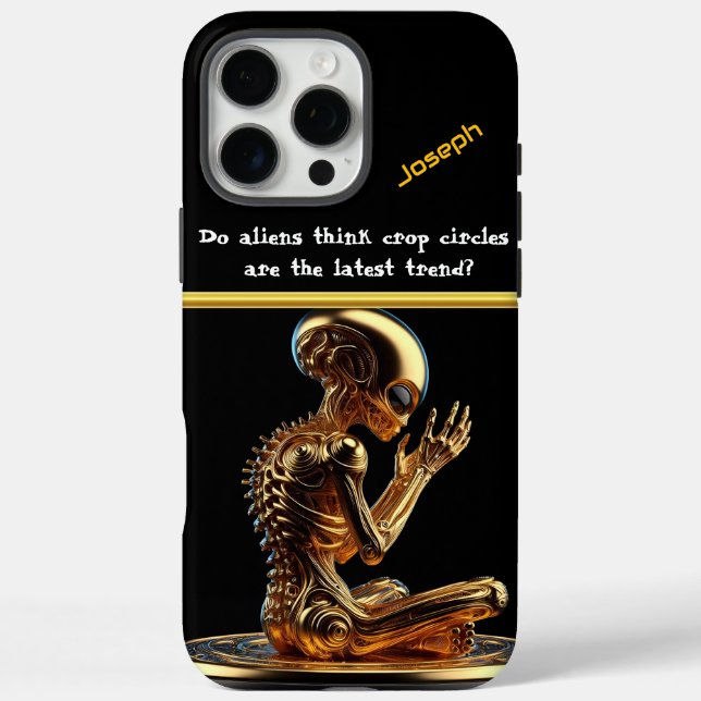 Golden Alien Contemplates Existenz iPhone 16 Pro Max Hülle (Rückseite)