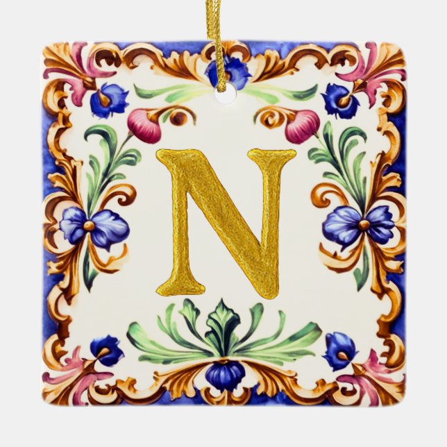 Golden Alphabet – Letter N Keramikornament (Vorderseite)