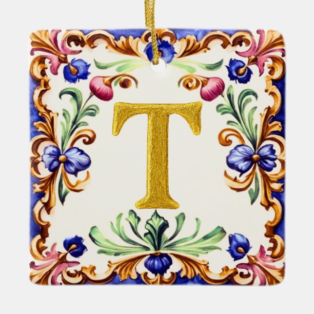 Golden Alphabet – Letter T Keramikornament (Vorderseite)