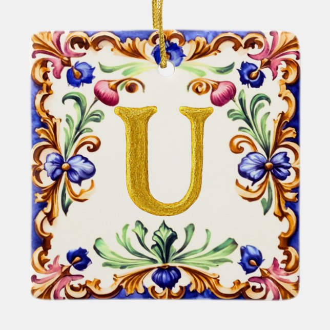 Golden Alphabet – Letter U Keramikornament (Vorderseite)