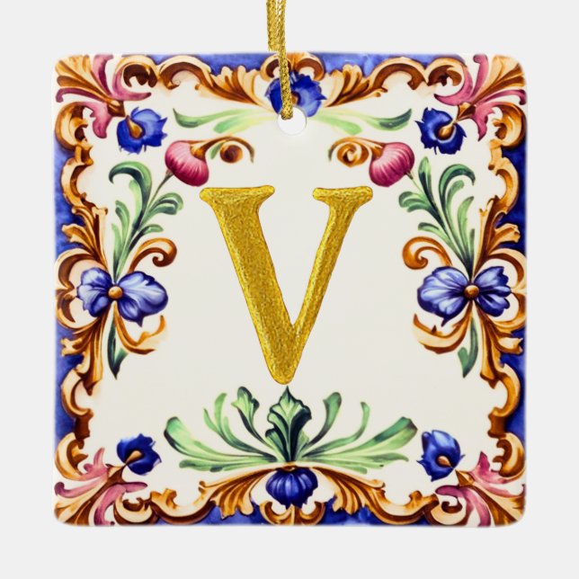 Golden Alphabet – Letter V Keramikornament (Vorderseite)