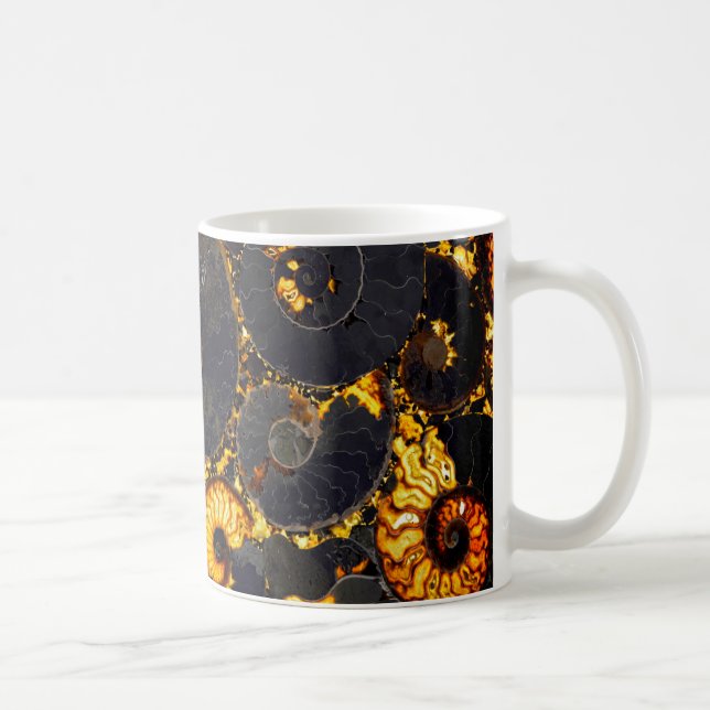 Golden Amber Schwarz Nautilus Muschel Muster, Foss Kaffeetasse (Rechts)