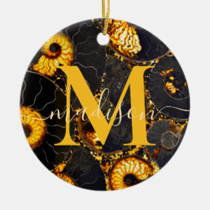 Golden Amber Schwarz Nautilus Muschel Muster, Foss Keramik Ornament