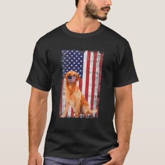 Golden American Flag Hund trägt Gesichtsmaske 4th  T-Shirt