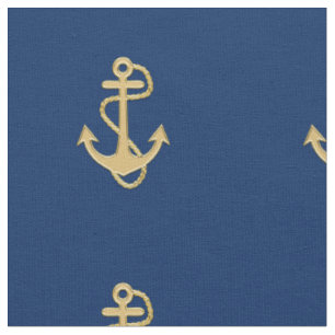 Golden Anchor auf dem Navy Blue Nautical Fabric Stoff