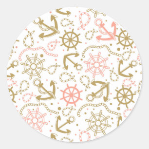 Golden Anchor Muster Runder Aufkleber