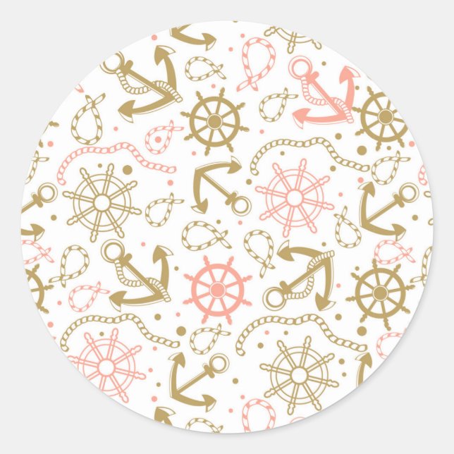 Golden Anchor Muster Runder Aufkleber (Vorderseite)