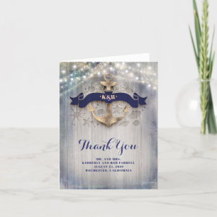 Golden Anchor Nautical Wedding Vielen Dank Dankeskarte