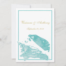 Golden and Aqua Marine Seashell Wedding Einladung