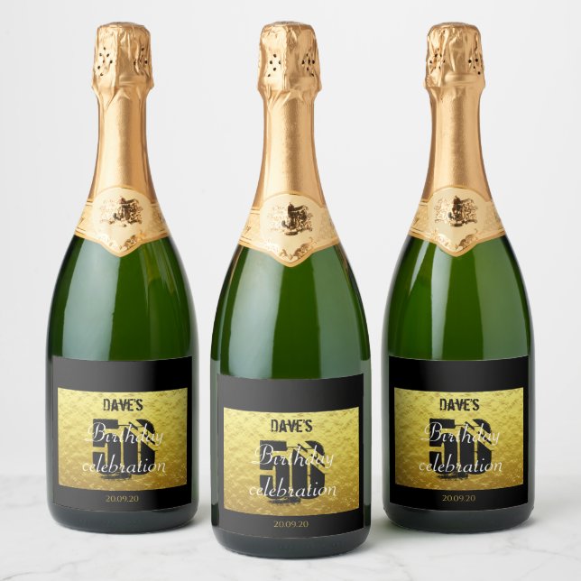 Golden and Black 50. Geburtstag Weinkeller (Flaschen)
