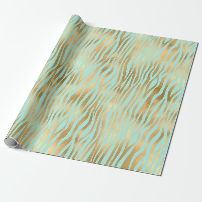 Golden and Blue Zebra Print Geschenkpapier (Ungerollt)